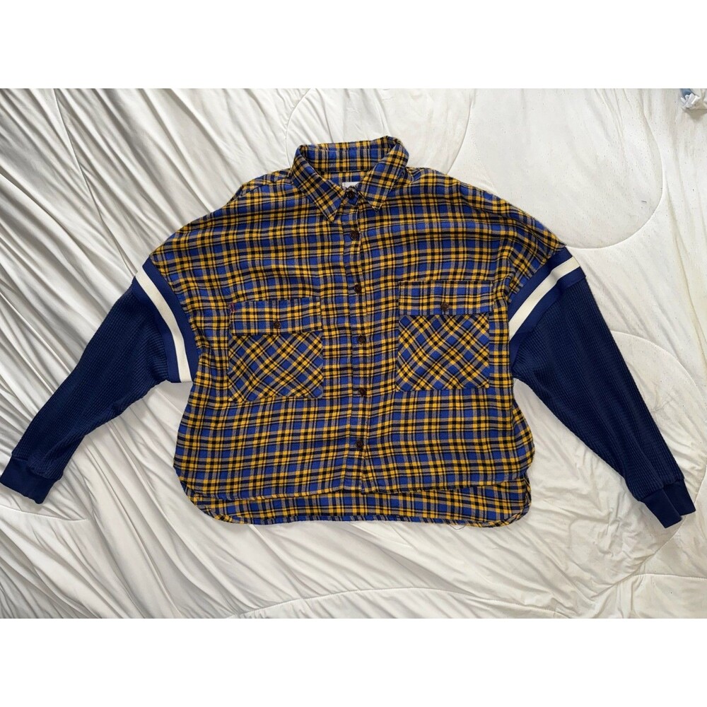 BDG Urban Outfitters Plaid Thermal Sleeve Button Up Shirt Womens